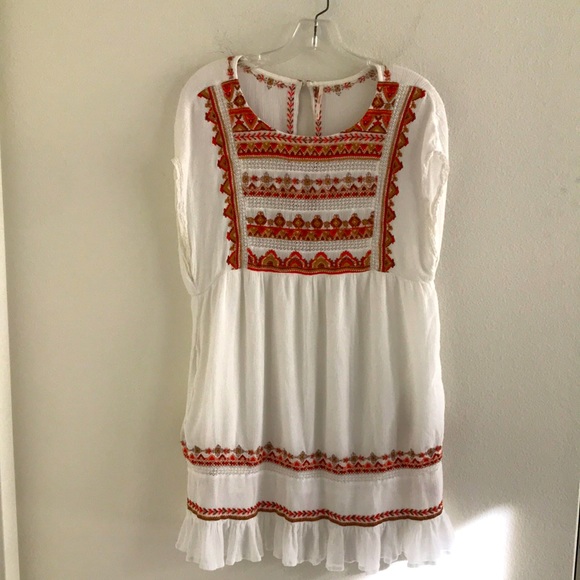 Free People Sunrise Wanderer Mini Dress Ivory, Orange, Browns Size Small - Picture 2 of 13